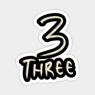 Hand Drawn Number Letter 3 Three Magnet