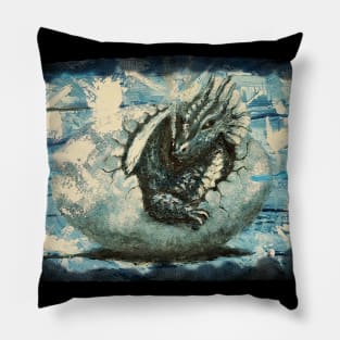 Blue Dragon - hatching baby dragon, fantasy Pillow