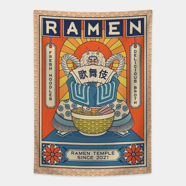 Ramen Temple Kabuki Tapestry by RyanRagnini