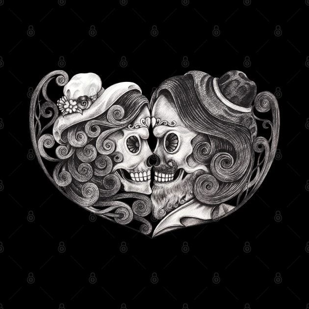 Sugar skull couple lovers day of the dead. by Jiewsurreal