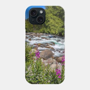 USA. Alaska. Wild River with Flowers in foreground. Phone Case