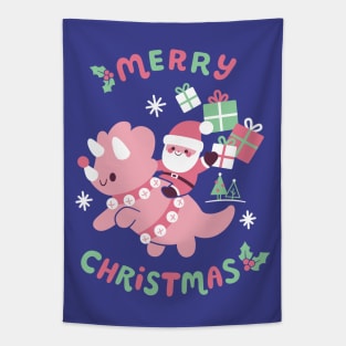 Santa Riding A Dinosaur Tapestry