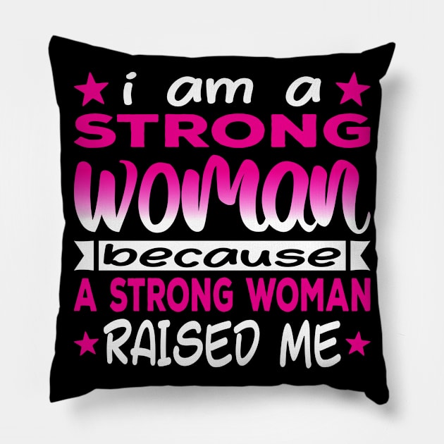 I Am A Strong Woman Cool Typography Pink White Pillow by JaussZ