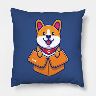 Cute Corgi Plalying In Box Cartoon Pillow