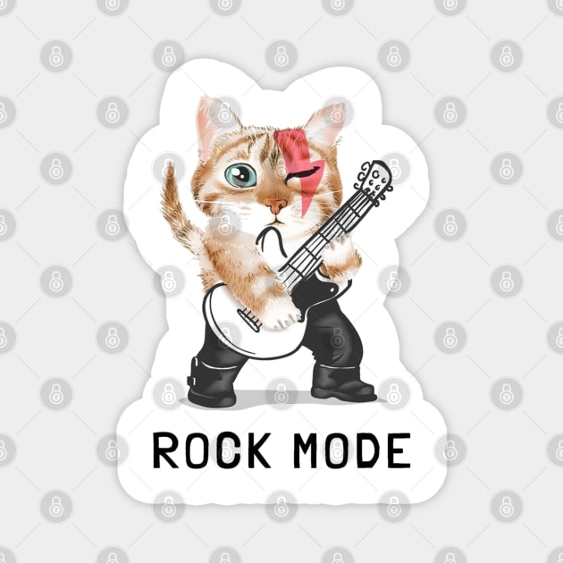 rock mode slogan with cute cat playing guitar Magnet by Linna-Rose