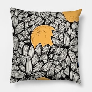 Leaves and Moon Pattern Background Illustration Pillow