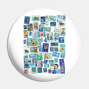 Blue postage stamps from all over the world Pin