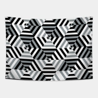 Retro Black and White Hexagons Tapestry