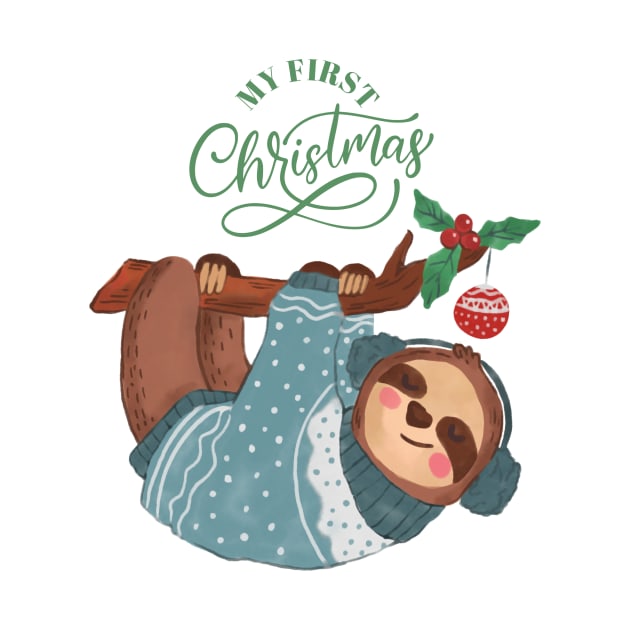 Baby's First Christmas, New Baby Gift sloth Christ Baby by Sruthi