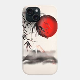 Sumi-e Mount Fuji with a red rising sun Phone Case