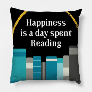 Happiness is a Day Spent Reading | Turquoise Grey | Black Pillow