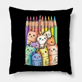 Colorful Cat Kitten Lover - Funny Crayon Cat Pillow