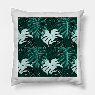 Monstera Pattern - Dark Teal Pillow