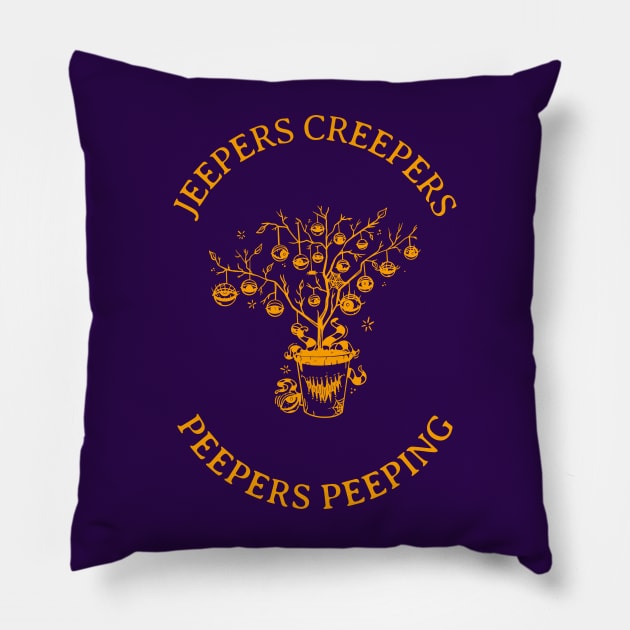 “Jeepers Creepers Peepers Peeping” Tree of Eyes Pillow by Tickle Shark Designs