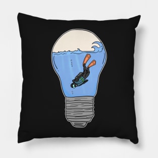 Scuba Diver in a lightbulb creative handdrawn Gift Pillow