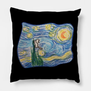 Cat Van Gogh, starry night drawing Pillow