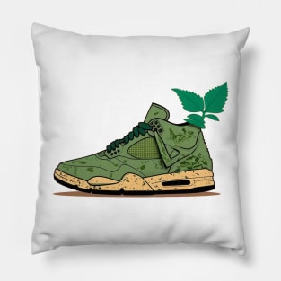 Step into a Greener Future with Our Beige, Brown & Green Sneaker Design Pillow