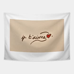 je t`aime hand written French message on a wall Tapestry
