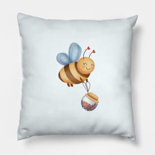 Bee With Jar Of Hearts Pillow