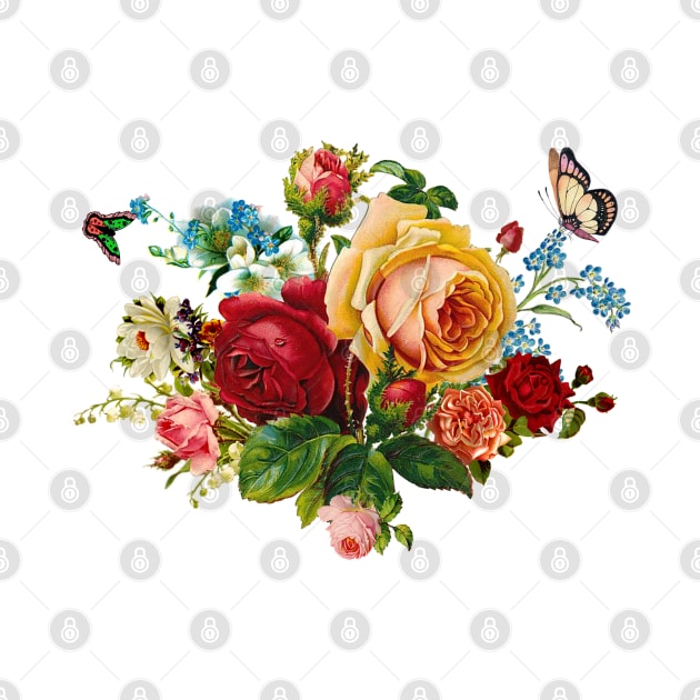 Romantic Rose Bouquet & Butterflies by LizzyizzyDesign