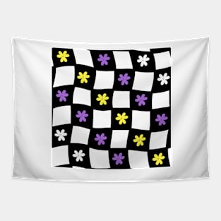 Floral Checker Board - Nonbinary Pride Tapestry