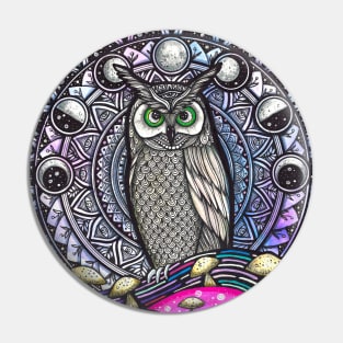 Great Owl in Mandala Pin