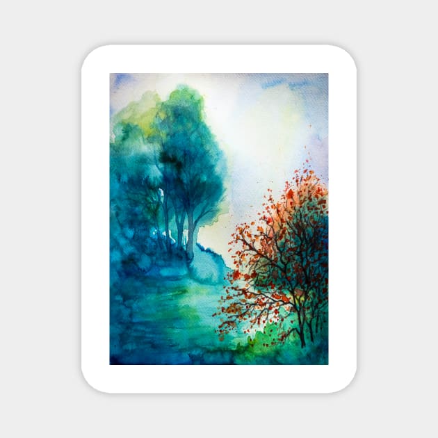 Watercolor autumn landscape 1 Magnet by redwitchart