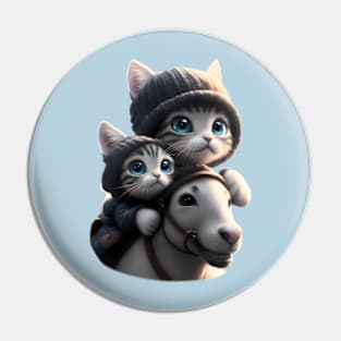 Cat & Kitten's fast ride on the horse - A feline adventure Pin