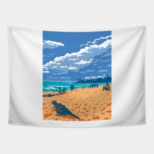 Waimea Bay Beach in Pupukea Marine Life Conservation District North Shore Oahu Hawaii USA WPA Art Deco Poster Tapestry