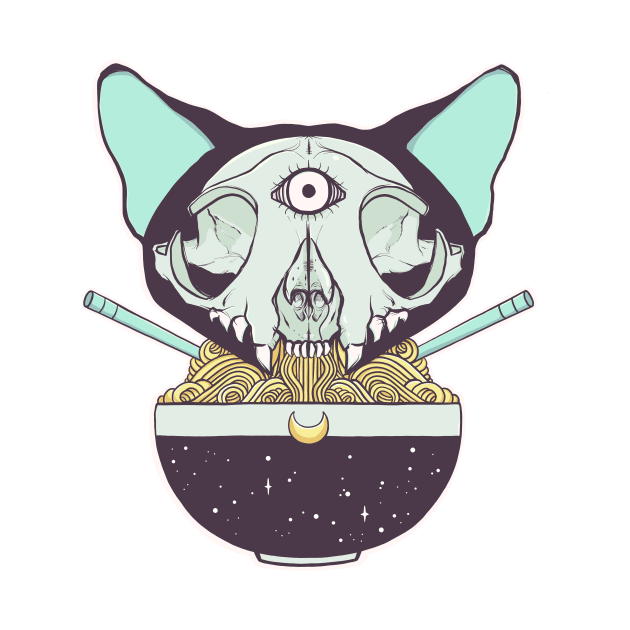 Cat Skull Raman Noodle Bowl by cellsdividing