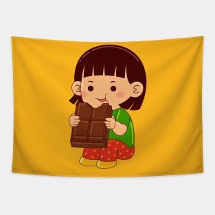 girl kids eating chocolate Tapestry