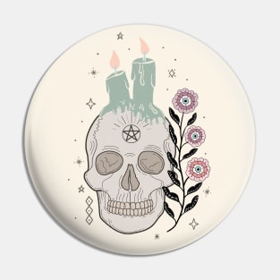 Skull with flower and candles - line art -earthy tones Pin