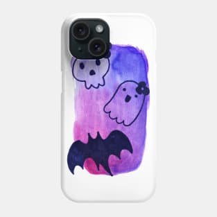 Skull Ghost and Bat Watercolor Phone Case