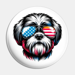 Shih Tzu Patriotic Sunglasses American Flag 4th of July Pin