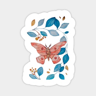 Butterfly with Blue Plants Leaves Magnet