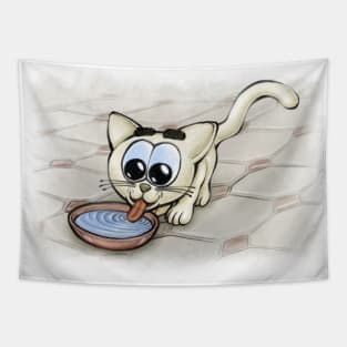 Drinking Kitten - Happy Kittens Cat Drawing Tapestry