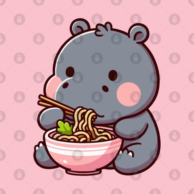 Cute hippo eat Ramen by fikriamrullah