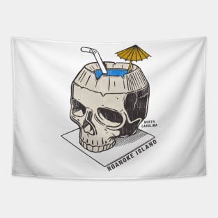 Roanoke Island, NC Summertime Vacationing Skull Drink Tapestry