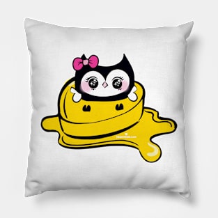 owl in the butter, cute kawaii owl art Pillow