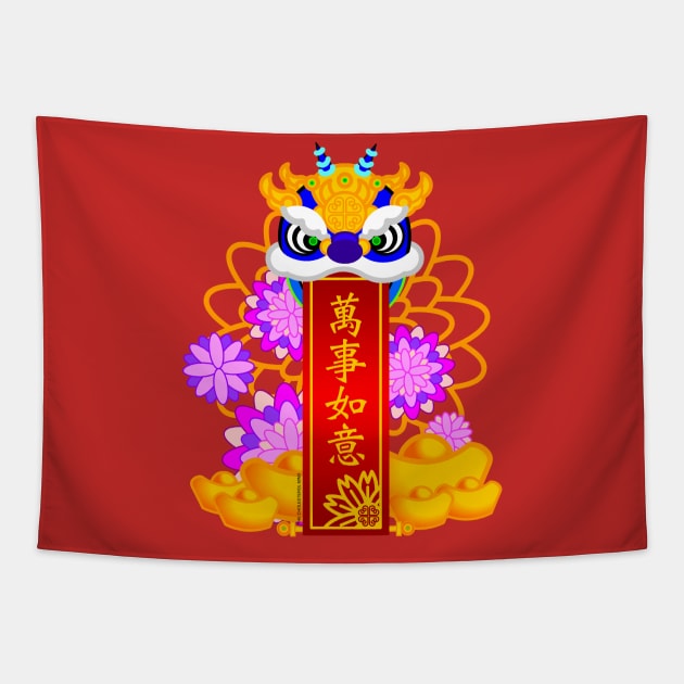CNY: BLUE LION BLESSINGS Tapestry by cholesterolmind