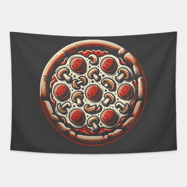 Pepperoni & Mushroom Pizza Pie Tapestry by JSnipe