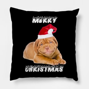 MERRY CHRISTMAS DOG WITH CHRISTMAS HAT T-Shirt Pillow