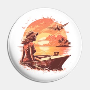 lady on the boat sunset vintage beach Pin