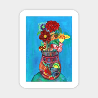 Mexican Flowers in a Mexican Vase, Flowers in a Vase Series Magnet