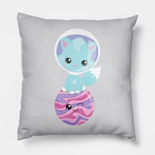 Space Cat, Cute Cat, Astronaut, Cosmonaut, Planet Pillow