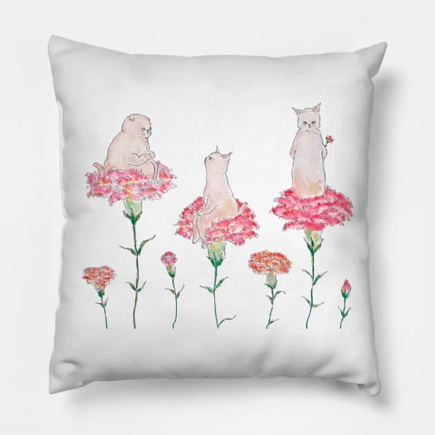 Flower Kittens Pillow by TOCOROCOMUGI