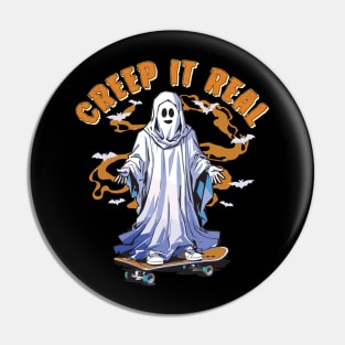 Creep It Real Skateboarding Ghost Retro Halloween Costume Pin