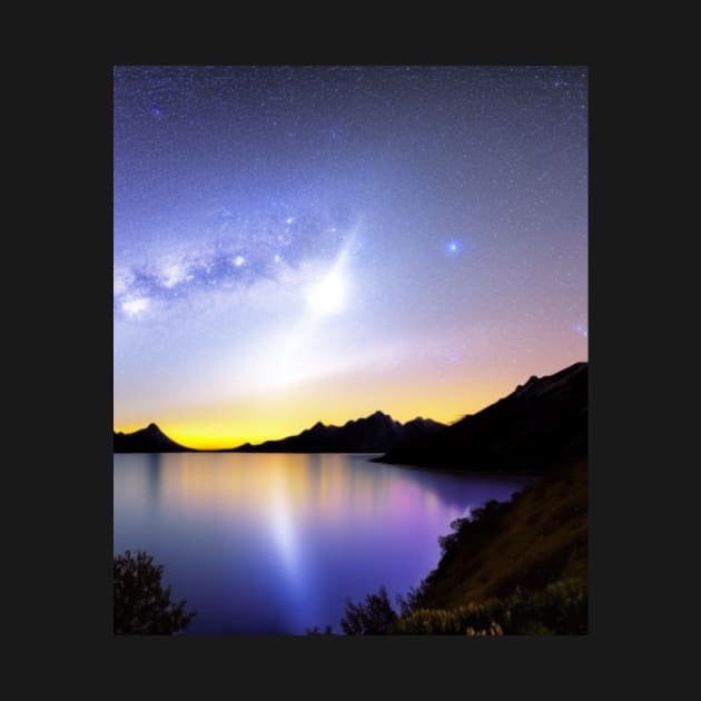 Ai Generated Art Scenery - Lakeside Starry Night Sky by Double E Design