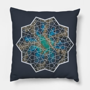 Galaxy artwork with geometric pattern and silver lines Pillow