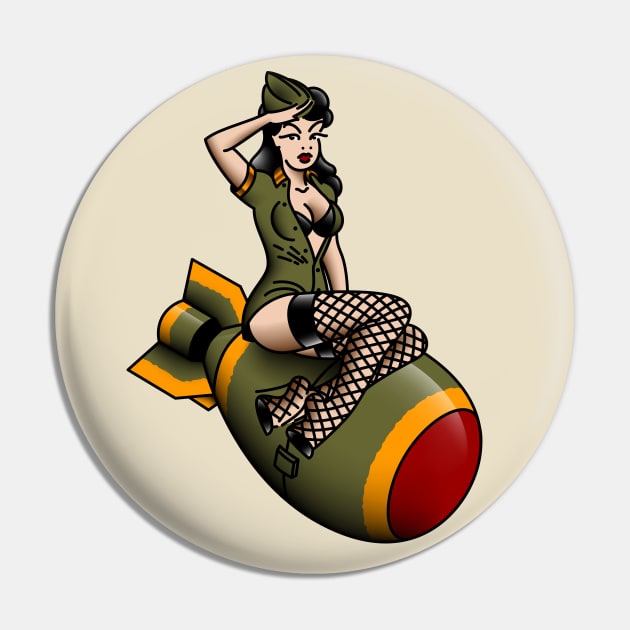 OldSalt/Salty-Dog American Traditional Patriotic Atomic Bomb Belle Pin-up Girl Pin by OldSalt